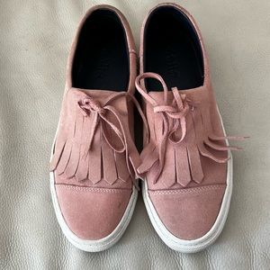 ZARA | pink suede slip on shoes with tassels